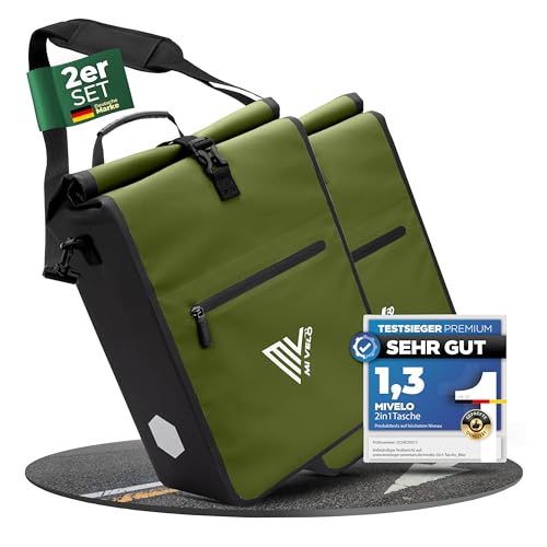 MIVELO 2in1 Fahrradtasche für Gepäckträger I Gepäckträgertasche wasserdicht inkl. Schultergurt - Fahrrad Tasche Set (Olivgrün)
