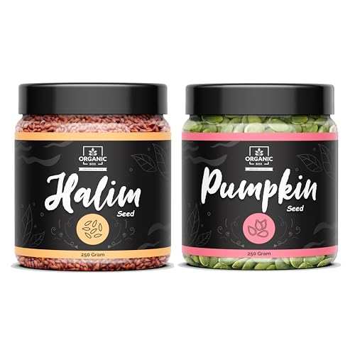 Image of Organic Box Natural and Premium Halim and Pumpkin Seeds 250 Gm Each|Garden Cress Asaliya|Aliv Pure & Natural |Haleem Seeds|Halim Seeds For Eating - Diwali Gift Pack (500gm)