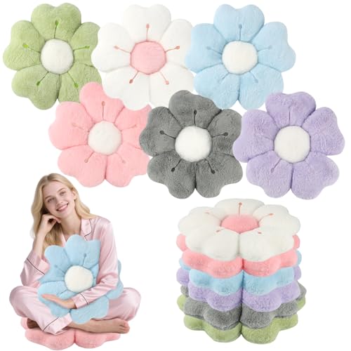 YEXEXINM 6 PCS Daisy Flower Shaped Throw Pillow, Cute Floor Cushion Seating Decorative Soft Plush 3D Floral Cushion for Couch, Bed, Sofa, Chair & Home Decor (Multicolored, 14 Inch)