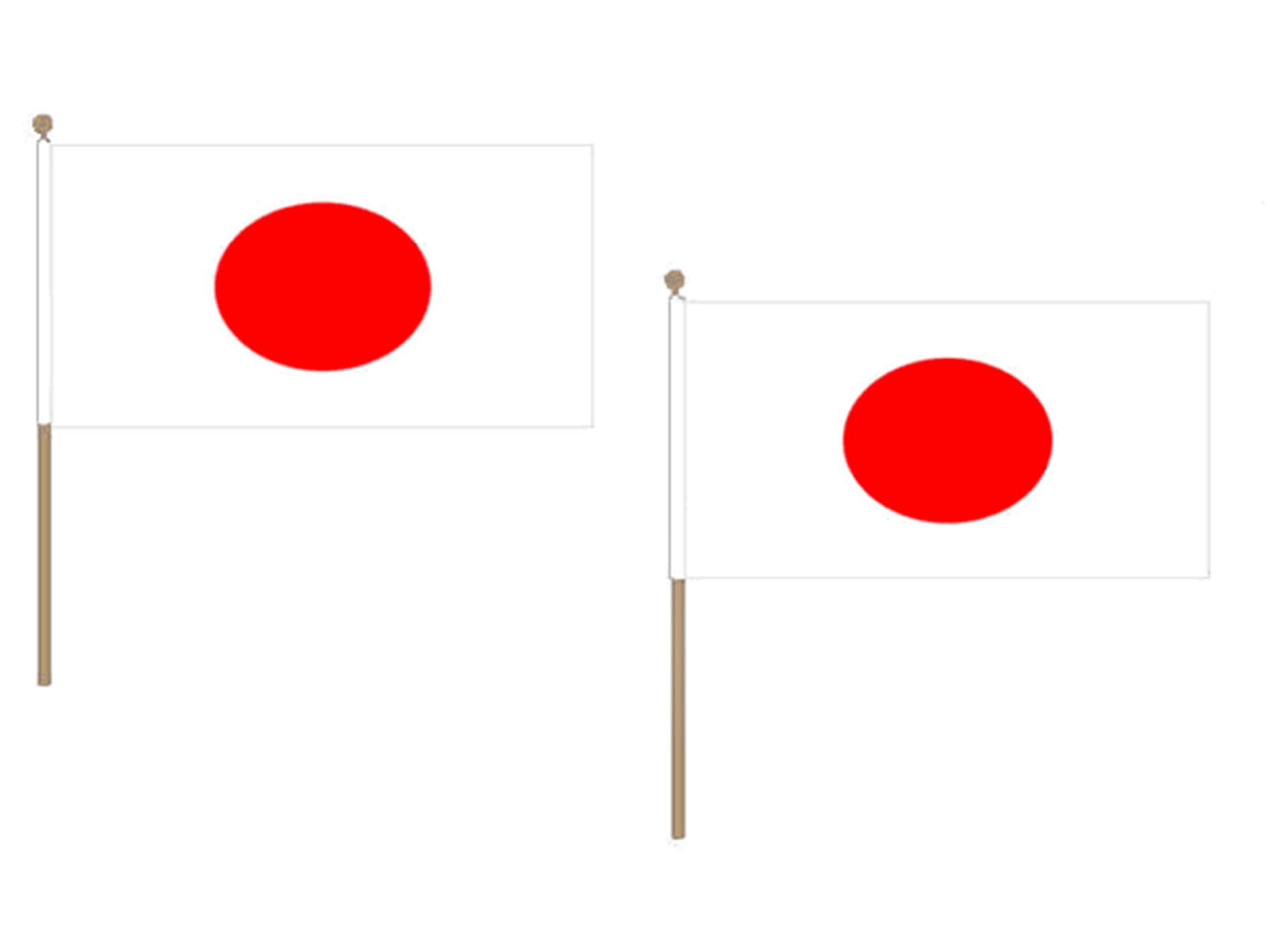 Drapeau Japon 45x30cm avec hampe en bois pour supporter l'équipe nippone lot de 10