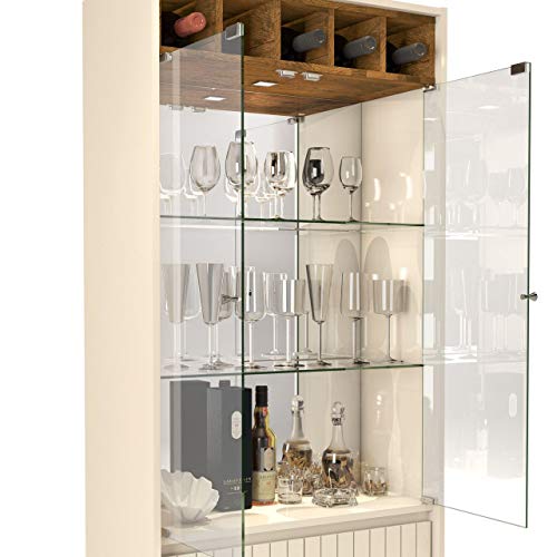 Cristaleira Charmosa Creme e Telha Espelhada Vintage Retrô Com Porta Garrafas - DJ Móveis