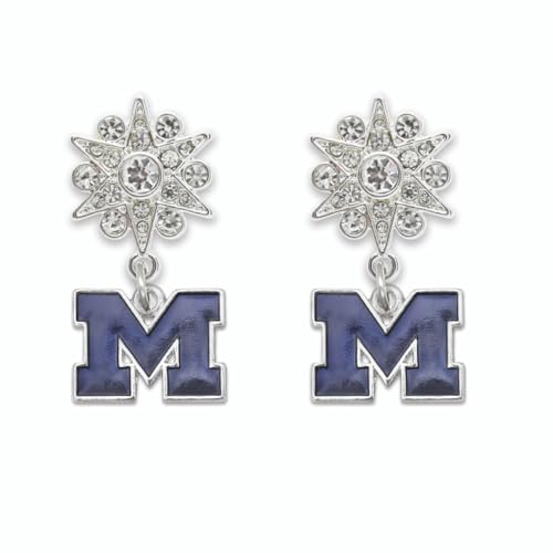 Michigan Wolverines Grace Crystal Starburst Dangle Post Earrings, Silver, Officially Licensed UM