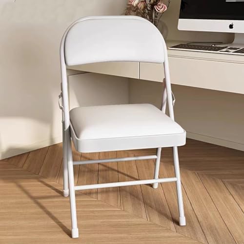 Ultradick gepolsterter Klappstuhl mit weichem Kissen, bequemer Metall-Klappstuhl für den Innenbereich, Computer-Bürostuhl mit schwarzem Rahmen, 79 x 47 x 45 cm, Weiß