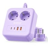 ORICO 20W USB C Multipresa, 2 Prese e 4 USB (2 USB-C), Cavo di Prolunga 1,5m, 2500W Powerstation Compatta per Ufficio & Casa - Lilla