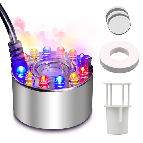 Ultrasonic Mist Maker, Indoor LED Mister Fogger with Light Witch Cauldron Diffuser Fountain Pond Fog Machine Atomizer Bowl Terrarium High Output Humidifier Water Vaporizer with Splash Guard Float Disc