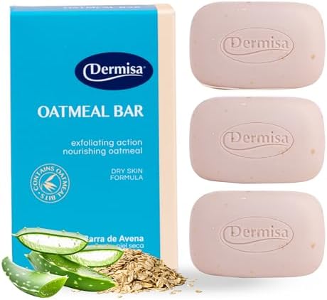 Dermisa Oatmeal Bar with Colloidal Oatmeal and Soothing Aloe Vera - Gently Exfoliating Face and Body Soap for Sensitive and Dry Skin - 3.0 Oz, Pack of 3