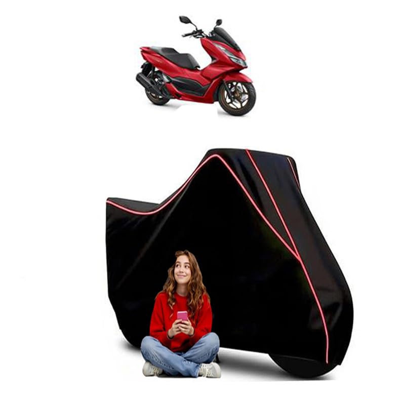 Image of PCX 175 Scooty Bike Cover Water Resistant Outdoor Use Universal Fit Scooters Motorcycles Heavy Duty UV Protection Dust Rain Scratch Resistant Elastic Bottom Black Blue Piping