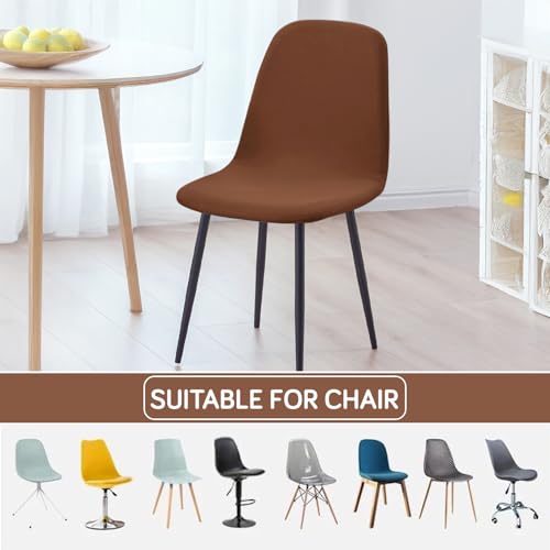 Image of HOKIPO 'SereneSolids' 140 GSM Shell Chair Cover, Mid Century Modern Dining Chair Cover, Pack of 1, Brown (AR-6248-BR)