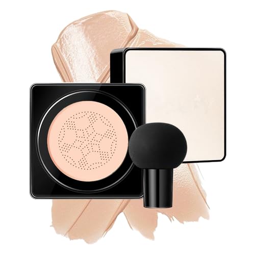 Air Cushion CC Cream Mushroom Head - Moisturizing Screw Lid Concealer Makeup Base Create Long-Lasting & Waterproof Makeup, Cushion Foundation Full Coverage for All Skin Types (Nude)