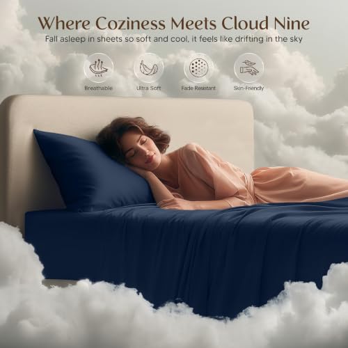 Image of Twin Size Sheet Set - 3 Piece Bed Sheets, Soft and Breathable Microfiber, Includes 1 Fitted Sheet, 1 Flat Sheet and 1 Pillowcase - Oeko Tex (Navy)