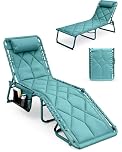 KEPLIN Foldable Sun Lounger Chair - Quilted Outdoor Garden Recliner - Padded 600D Oxford Fabric, 4 Position Adjustable Backrest, Portable Patio Camping Deck Chair 110kg Capacity - Teal