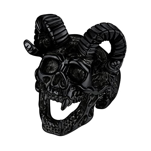 Black Gothic Skull Rings Biker Cocktail Party Rings Goat Horn Baphomet Ring for Men Women Cool Devil Jewelry Size 7