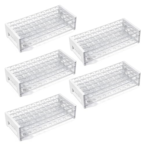 5 Pack Plastic Test Tube Rack, 50 Holes Lab Rack Holder for 16mm Tubes, Detachable, Transparent