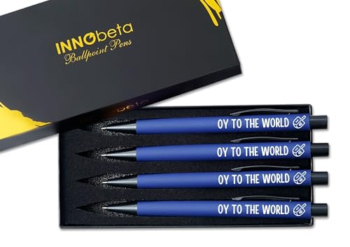 InnoBeta Hanukkah Jewish Gifts for Women, Men, Teens, Ballpoint Pen Set of 4, Chanukkah Themed Gifts for Friends, Coworkers - Oy to the World