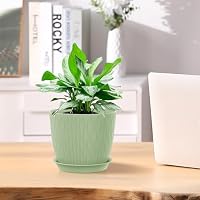 Homeuouz 5 Packs Blumentopf mit Bewässerungssystem, 17.8cm Pflanzentopf mit Bewässerungssystem, Übertopf mit Untersetzer, Blumentöpfe Set Ideal für Innen und Balkongärten, Hellgrün – Ansicht 6