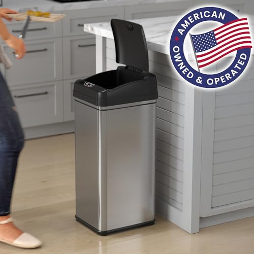 Image of iTouchless 13 Gallon and 2.5 Gal Sensor Kitchen Trash Can with Lid and Bathroom Trashcan Combo Set, Stainless Steel Garbage Recycling Bins with Odor Filter for Home Office Garage Bedroom Living Room
