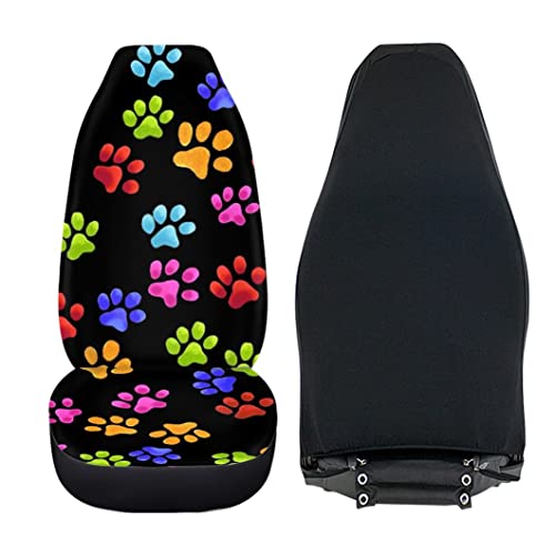 Dreaweet Cute Colorful Puppies Dog Paw Print Seat Covers for Cars Auto Car Accessories for Women Funny Front Seat Cover for Truck Sedan SUV Gift