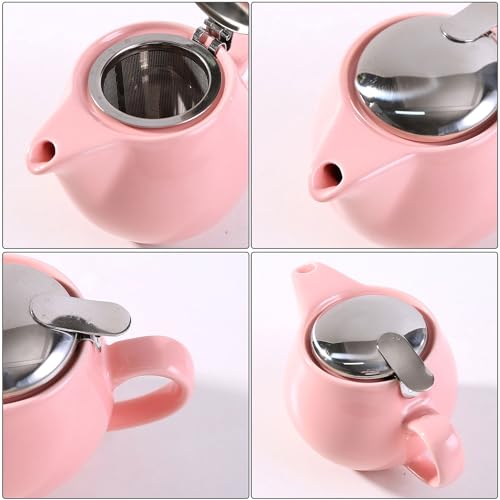 Compact Ceramic Teapot with Stainless Steel Infuser, Heat Resistant, Ideal Tea Maker, 350ml/12.0oz (Pink Ceramic Teapot) - Image 3