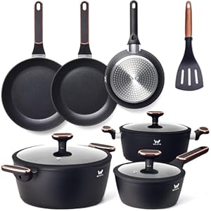 Topfset 10-teilig mit Antihaftbeschichtung - Kochtopf Set mit Deckel - Induktions Töpfe Set - Töpfe & Pfannen Set für Alle Herdarten - Kochgeschirr für Gasherd & Ceranfeld