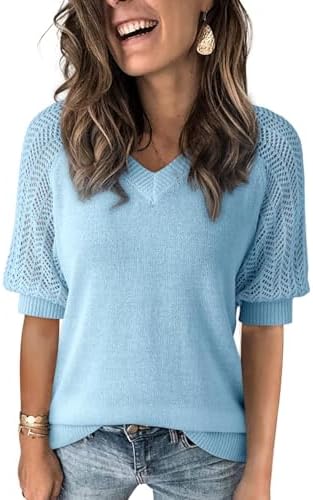 Dokotoo Women's Casual Short Sleeve Loose Crochet Tunic Tops Ligh...