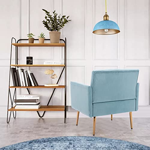 Kivenjaja Velvet Accent Chair, Modern Comfy Tufted Upholstered Armchair For Living Room & Bedroom, Reading Arm Chair Single Sofa With Rose Gold Metal Legs, Blue #TOP5