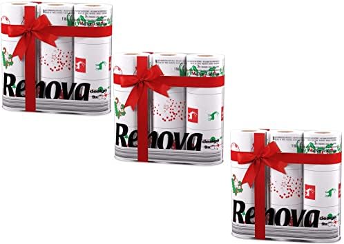 Renova White Print 3 Ply Christmas Xmas Toilet Tissue Paper Rolls (9 Rolls)