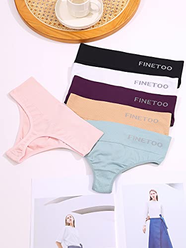 FINETOO 6 Pack High Waisted Thongs for Women, Nylon Spandex Panties Breathable Soft Stretchy Underwear High Rise S-XL4