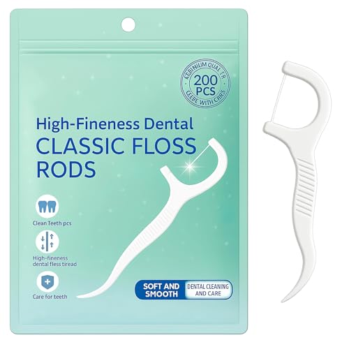 wilcractk 200 Uds Hilo Dental con Mango Blanco, Seda Dental Tipo Arcos Desechable con Alta Elasticidad, Palillos Interdentales para Niños y Adultos, Limpieza Bucal Diaria, Viaje y Hoteles