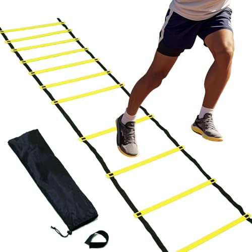 Glowcharm Adjustable Agility Ladder 6M 20ft 12-Rung for Youth & Adults Football Speed & Agility Training Equipment Home Workout Equipment for Coordination & Footwork Drills