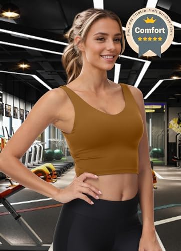 High Neck Sports Bra for Women Longline Full Coverage Sports Bras Medium Impact Padded Workout Crop Tops for Yoga Gym