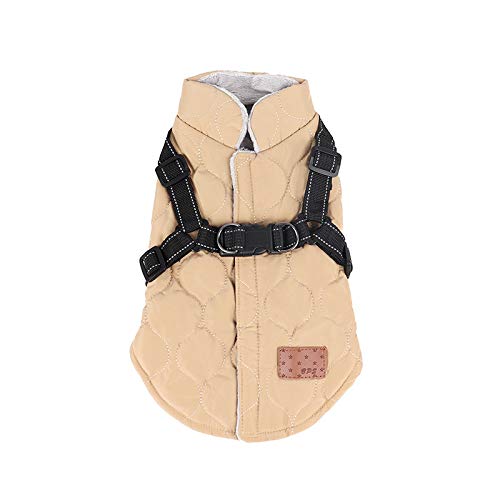 meioro Hundebekleidung Warmer Hundemantel mit reflektierendem Geschirr Winddichte Hundejacke Winterhunde Baumwolltuch Verdickte ärmellose Weste Baumwollhundepullover Haustierjacken (Khaki, S)