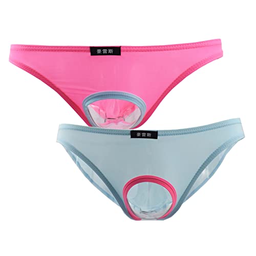 Uneihoiz Men's Sexy Open Front Underwear Soft Comfortable Briefs XX-Large Light Blue/Pink