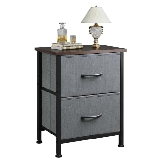 WLIVE Nightstand, 2 Drawer Dresser for Bedroom, Small Dresser with 2 Drawers, Bedside Furniture, Night Stand, End Table with Fabric Bins for Bedroom, Closet, Entryway, Nursery, College Dorm, Dark Grey