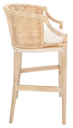 Safavieh Home Collection Brando Tropical Coastal Natural Wash Legs Cushion Solid Wood 30-inch Bar Stool (Fully Assembled)