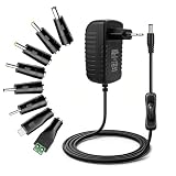 Powice 24W Netzteil 12V 2A 1,5A 1A AC 220V-240V auf DC 12 Volt Trafo LED Driver Adapter mit Schalter und 8 DC Steckeradapter für Elektronik Wie LED Streifen Licht CCTV Kamera Router LCD Monitor