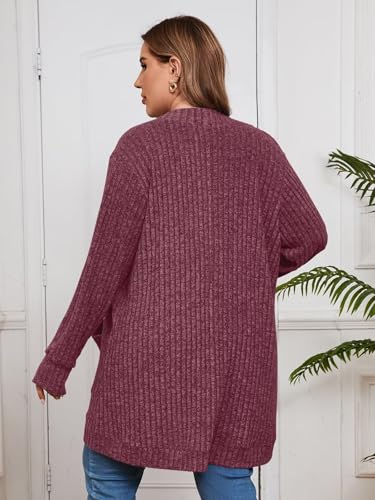 Image of BELAROI Women Plus Size Cardigan Sweater Fall Outfit | Open front long cardigan, lightweight sweater, versatile layering tops for fall winter, daily wear, outdoor, office clothes