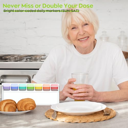 Image of HIONXMGA Color-Coded Weekly Pill Organizer Once Daily, Detachable 7 Day Travel Pill Box with Upgraded Sealing Lids, Large Portable Pill Case for Medication, Vitamins, Supplements & Fish Oils, White