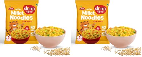 Image of Slurrp Farm No Maida, No MSG Instant Noodles | Magic Masala | Not Fried, Millet Noodles, 60g (Pack of 2)