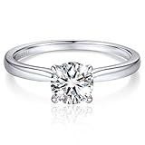 MomentWish 女性用婚約リング、1-2カラットモアッサナイトロミーズリング、DカラーVVS1モアッサナイトウェディングリング925スターリングシルバーソリティアリング, 5, スターリングシルバー, モアサナイト