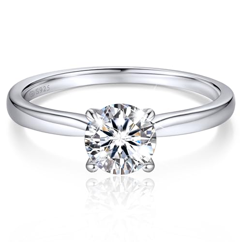 MomentWish Engagement Ring for Women, 1-2 Carats Moissanite Rromise Ring, D Color VVS1 Moissanite Wedding Ring 925 Sterling Silver Solitaire Rings 4 Prong Solitaire-1 Carat 10.5