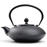 Traditionelle Japanische Gusseisen Teekanne, Schwarz, Hochwertiges Metall mit Strukturiertem Muster, Asiatischer Teekannen-Stil, 800ml