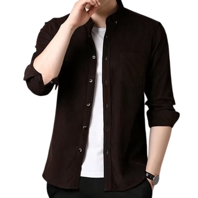 FORUI Men's Corduroy Shirt Casual Long Sleeve Button Down Lightweight Shirts for Men with Chest Pocket Coffee