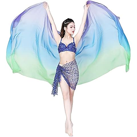 Nimiman Women Belly Dance Veil Chiffon, Dancing Hand Scarf Gradual Color Adult Size 2.5 * 1.4M (green blue purple) Cover