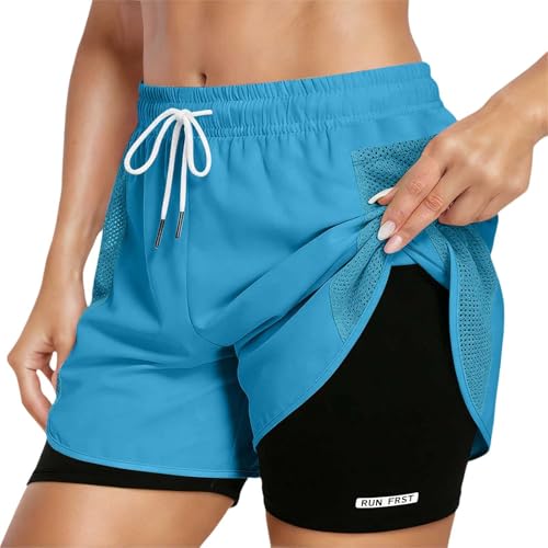 Allegorly Pantalón Corto Mujer Deporte Short Deporte Mujer 2 En 1 Pantalones Cortos De Entrenamiento Cintura Alta Paneles De Malla Cintura Elástica Cómoda para Un Ajuste Personalizado
