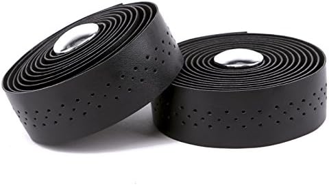 Vinqliq® Retro PU Leather Road Bike Bicycle Handlebar Grip Wraps Bar Tapes with Bar Plugs (Black (with Breath Holes))