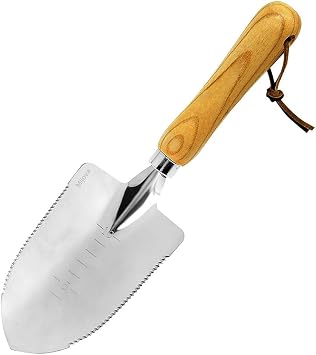 Garden Trowel, Hand Trowels Shovel with Measuring Depth Mark, Ergonomic Wood Grain Handle, Stainless Steel Gardening Tool for Planting, Weeding, Transplanting and Smoothing Soil Trowels-1
