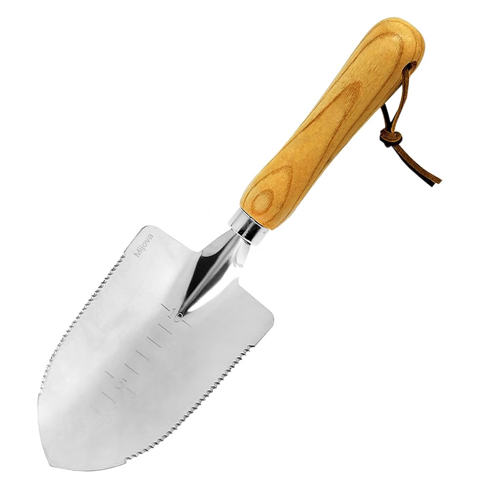 Blumenkelle, Mini-Pflanzkelle mit Messtiefenmarkierung, Handschaufel aus Edelstahl zum Pflanzen und Umtopfen, Holzgriff-Neue Kleine Gartenkelle