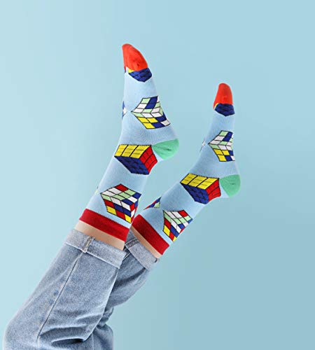 Creasocks Grappige Sokken voor mannen, vrouwen, nieuwigheid, Funky, Quirky, kleurrijke Silly Rubiks sokken voor geschenken, katoen, cadeaus voor unieke patronen oneven sokken 2 paar uniseks - Afbeelding 5