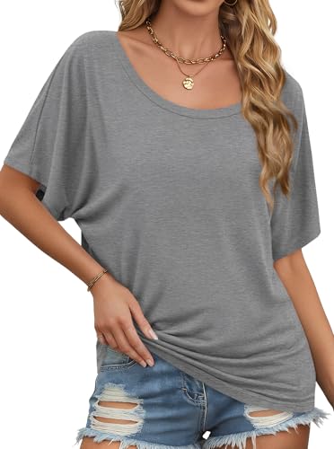 Image of Hilinker Womens Sexy Off The Shoulder Tops Short Batwing Sleeve T Shirt Oversized Casual Tee
