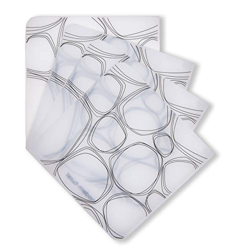 MODERN-TWIST Set of 4 Coasters 100% Plastic Free Silicone Tabletop, Dining, Decoration, Modern Design, Pebbles Print, Black, 4 Count